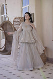 Foil Print Tabby Silk Kurta Set with Palazzo &amp; Dupatta