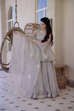 Foil Print Tabby Silk Kurta Set with Palazzo &amp; Dupatta