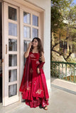 Red Anarkali Fendy silk  kurta set