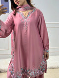 Embroidered Natural Crepe Kurta Set with Farshi Salwar &amp; Dupatta