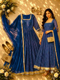 Royal Blue Festive Bandhej Print Gown Set