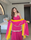 Pink Digital Print Mirror Work Sharara Set