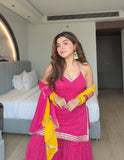 Pink Digital Print Mirror Work Sharara Set