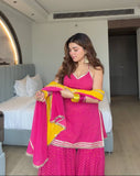 Pink Digital Print Mirror Work Sharara Set