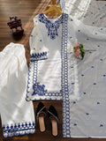 Embroidered Mul Chanderi Kurta Set with Farshi Salwar & Dupatta