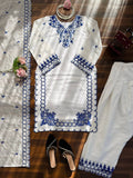 Embroidered Mul Chanderi Kurta Set with Farshi Salwar & Dupatta