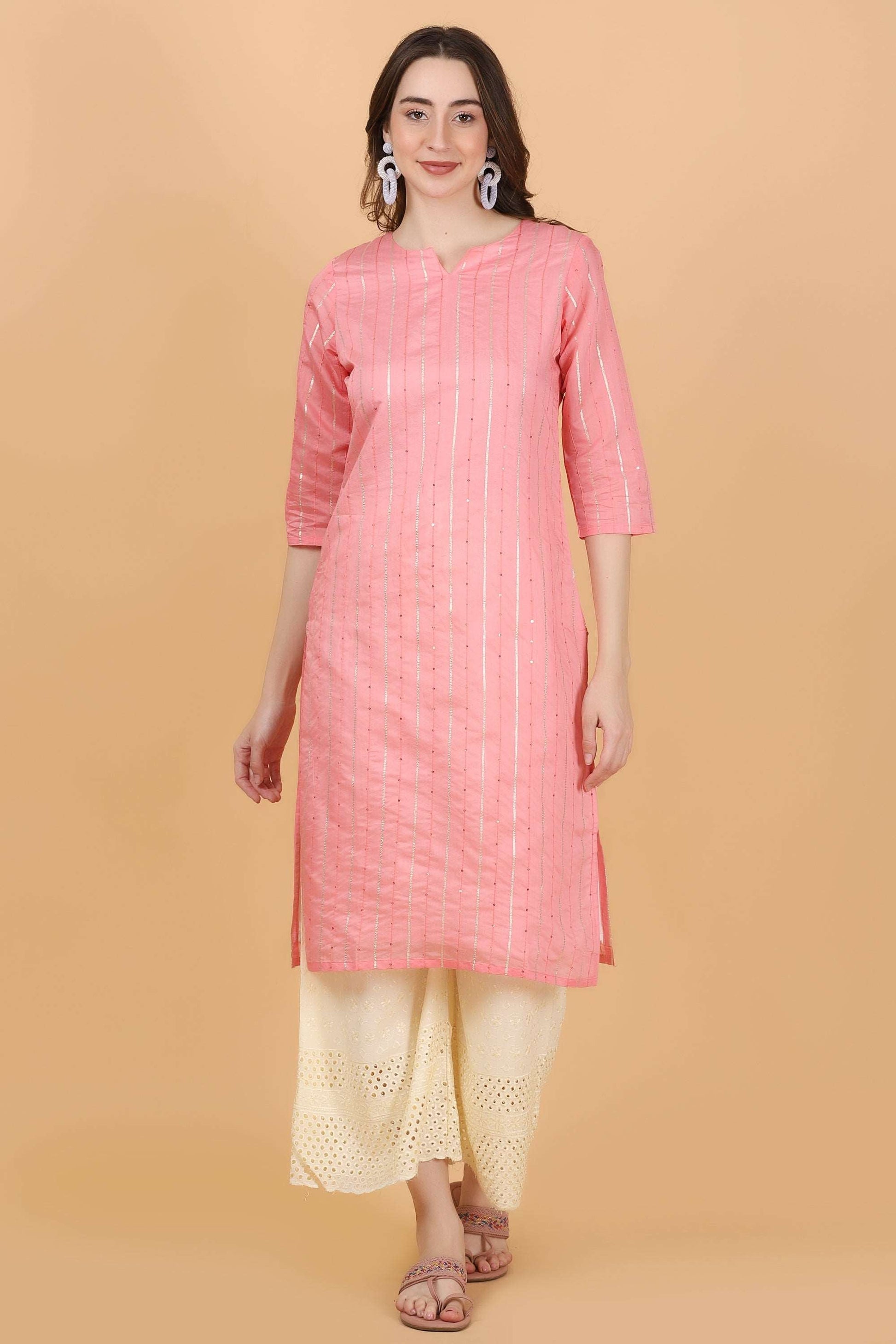 Pink chanderi Jacquard Weave Kurti - Style Like A Diva