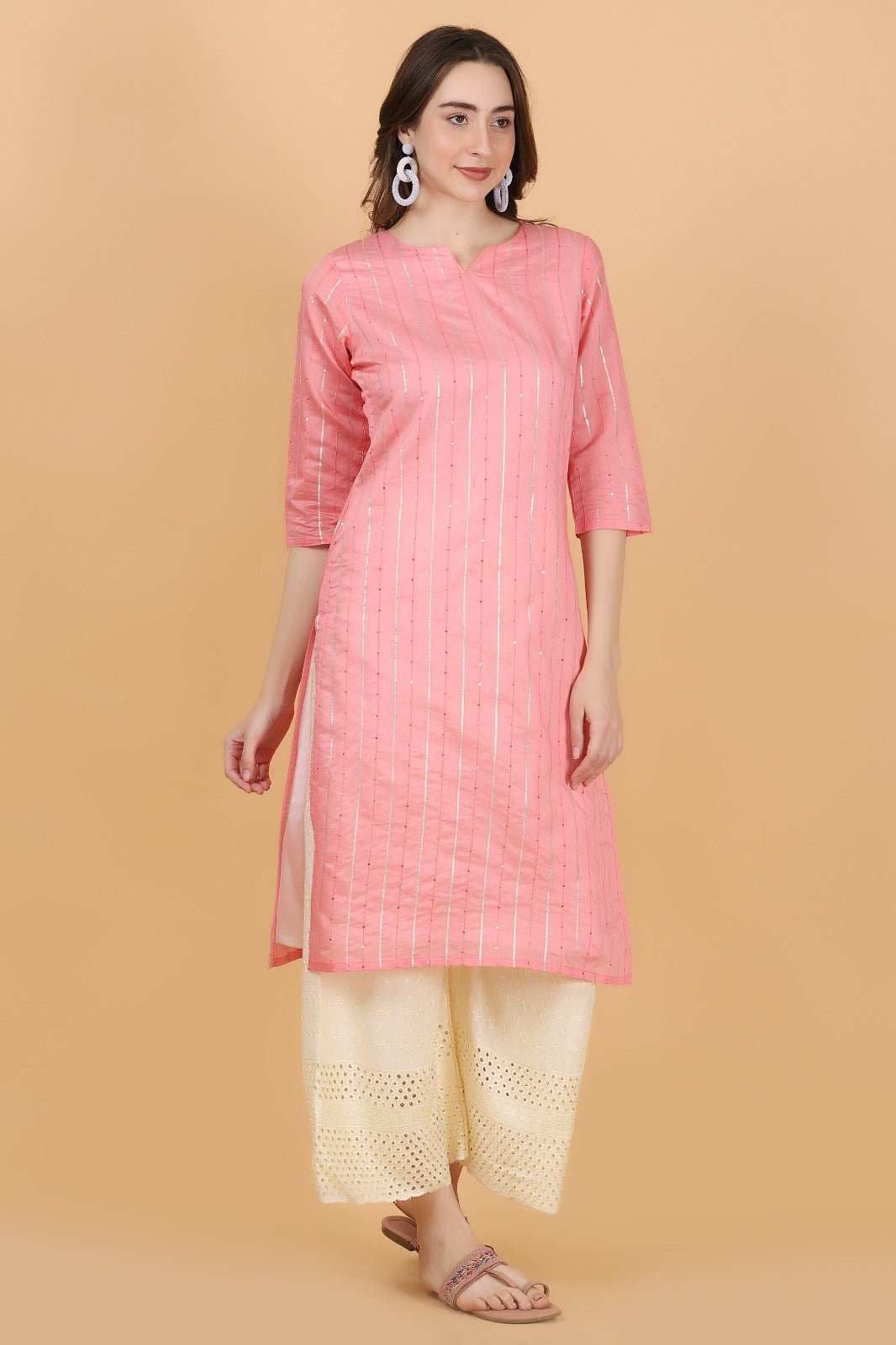 Pink chanderi Jacquard Weave Kurti - Style Like A Diva