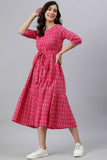 Pink Cotton Woven Tiered Western Dress - Style Like A Diva