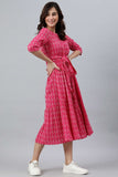 Pink Cotton Woven Tiered Western Dress - Style Like A Diva