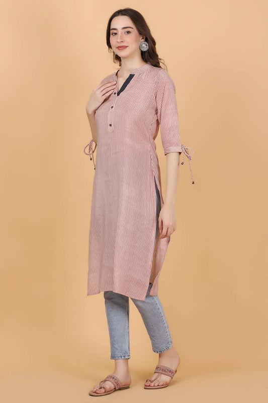 PINK STRIPES Chanderi Jacquard Fabric Kurti One Piece Comfortable Summer Wear - Style Like A Diva