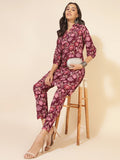 Purple Cotton Floral Printed Co - ords Set - Style Like A Diva