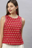 Red Cotton Floral Print Regular Top - Style Like A Diva