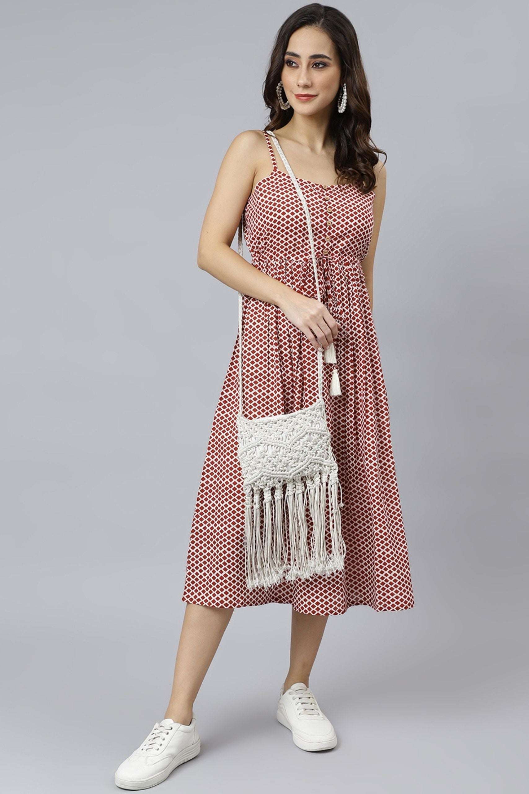 Red Cotton Geometric Printed Flared Western Dress Style Like A Diva Red Cotton Geometric Printed Flared Western Dress Style Like A Diva