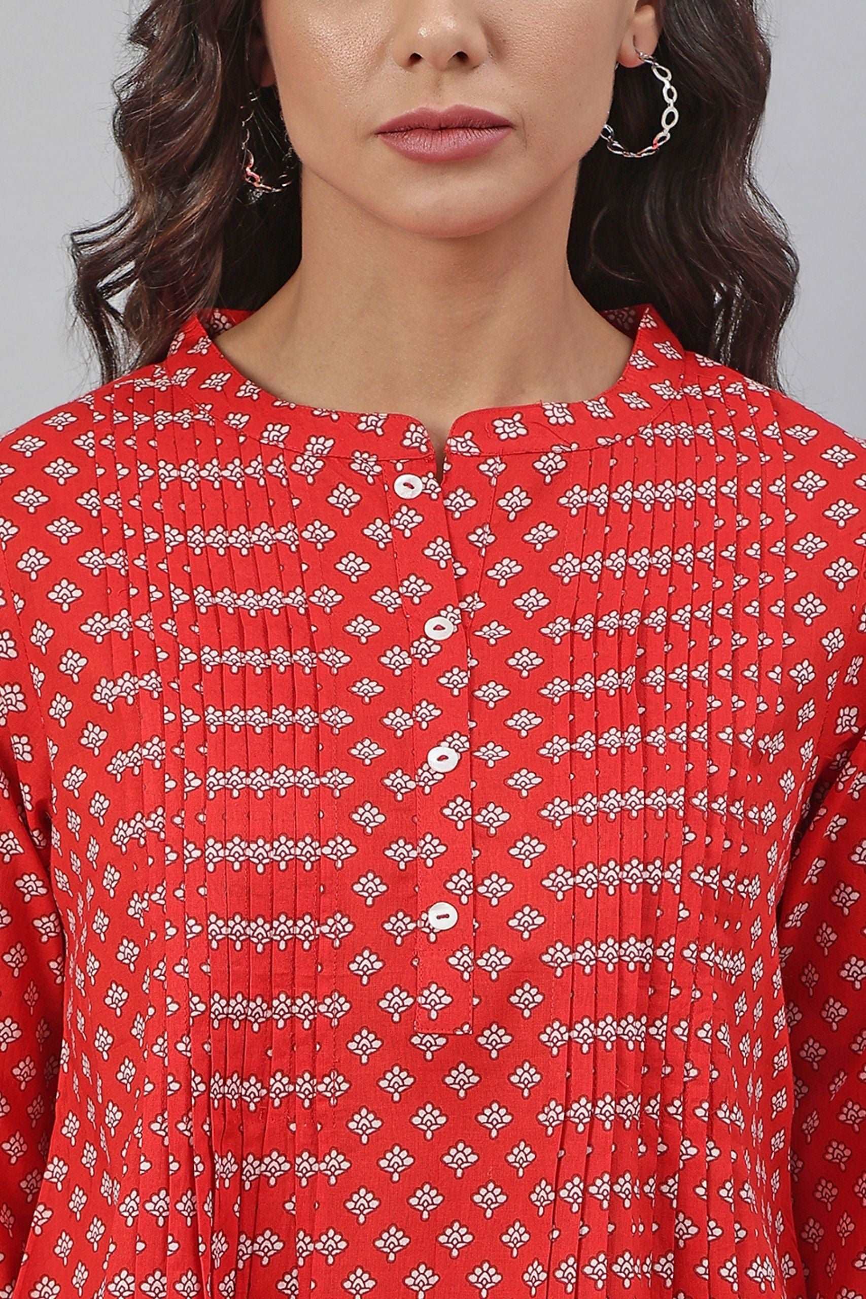 Red Cotton Schiffli Regular Top - Style Like A Diva