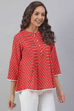 Red Cotton Schiffli Regular Top - Style Like A Diva