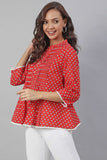 Red Cotton Schiffli Regular Top - Style Like A Diva