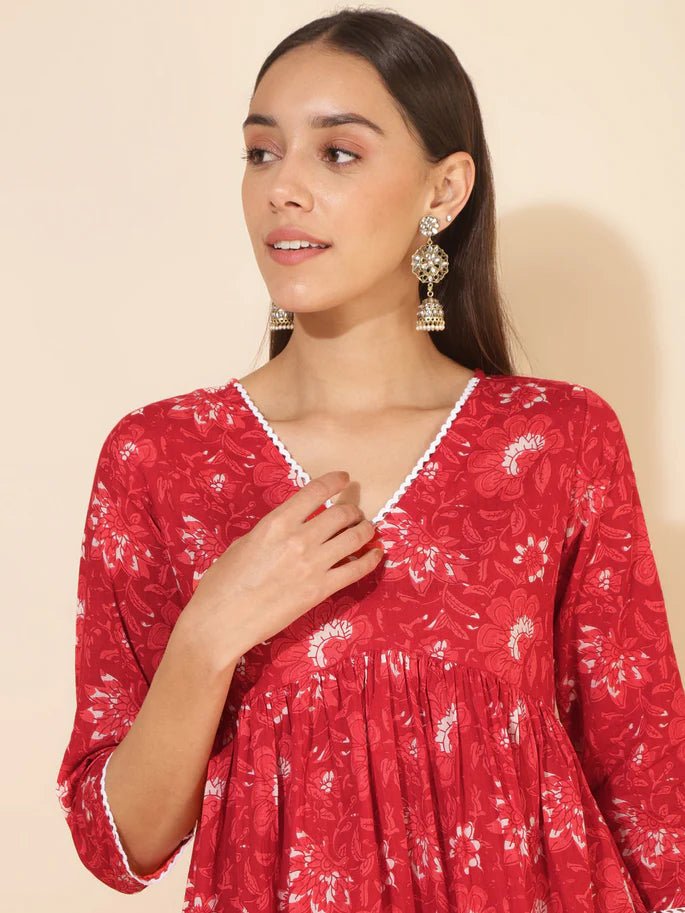 Red Floral kurta set - Style Like A Diva