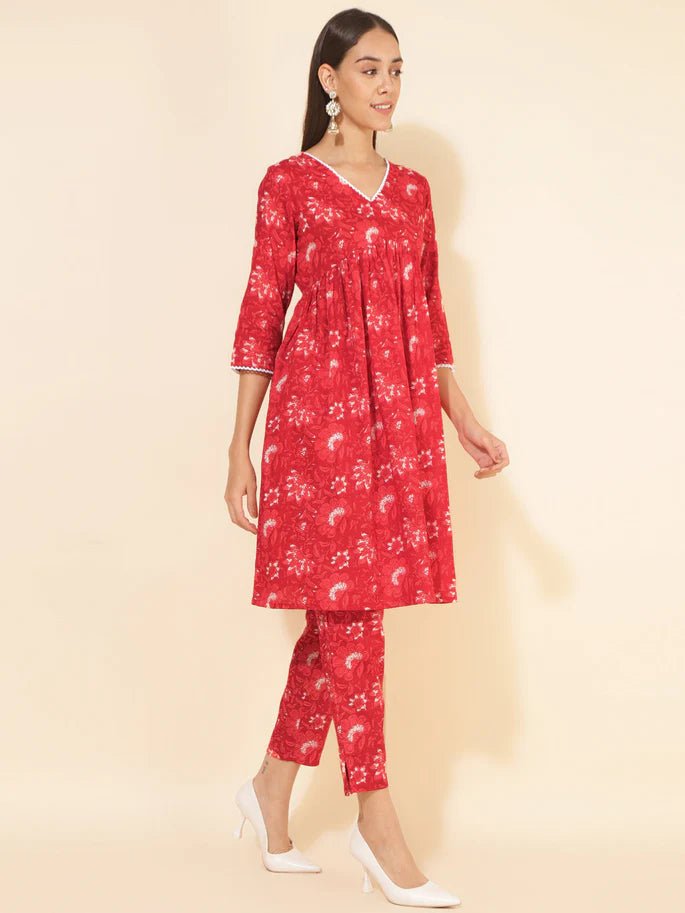 Red Floral kurta set - Style Like A Diva