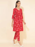 Red Floral kurta set - Style Like A Diva