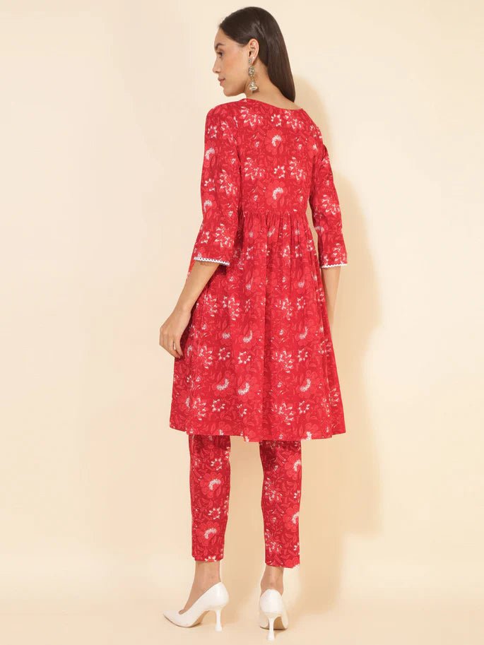 Red Floral kurta set - Style Like A Diva