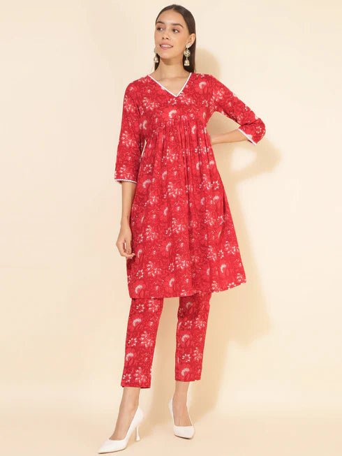 Red Floral kurta set - Style Like A Diva