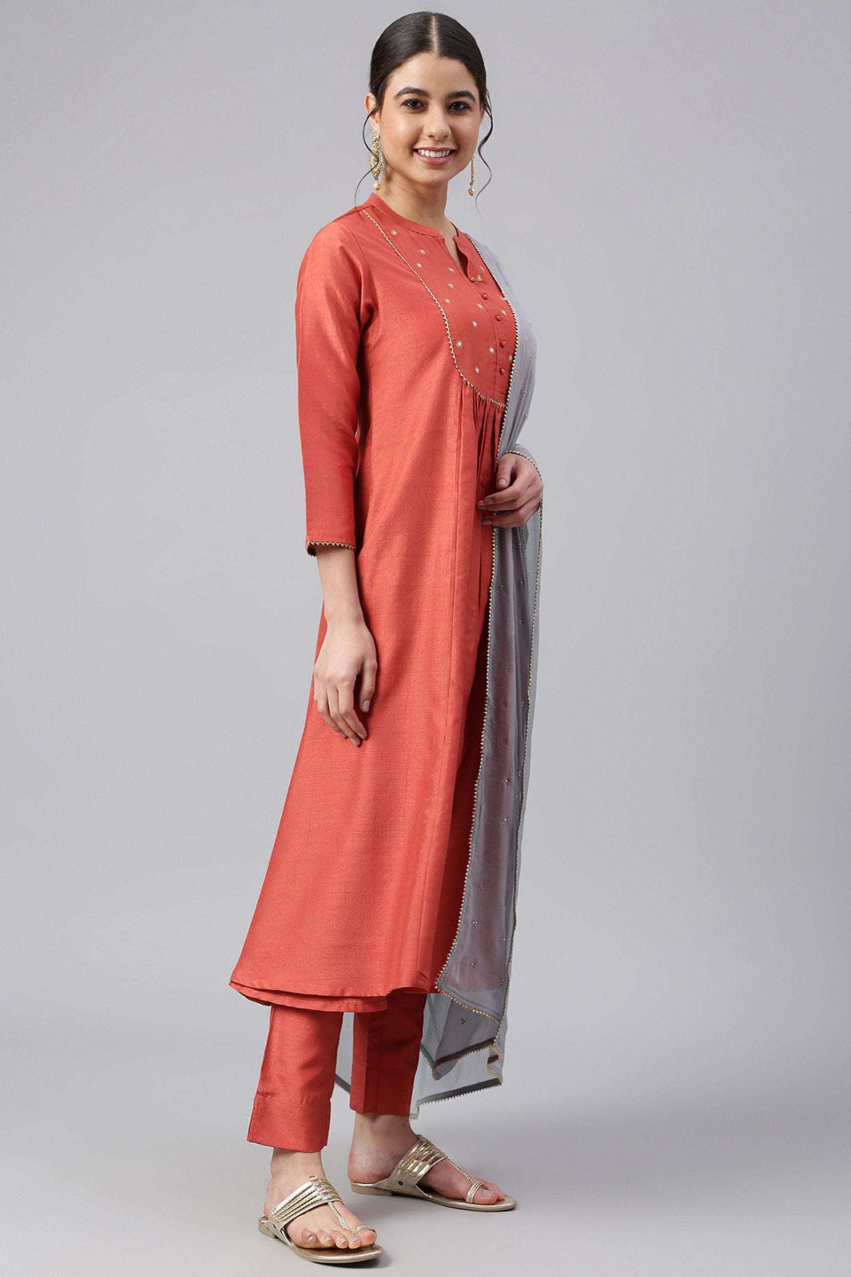 Rust Dola Silk Solid 3 Piece Set - Style Like A Diva