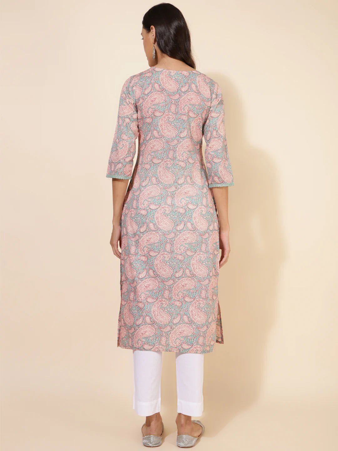 Sage Green Cotton Paisley Printed Straight Kurta - Style Like A Diva