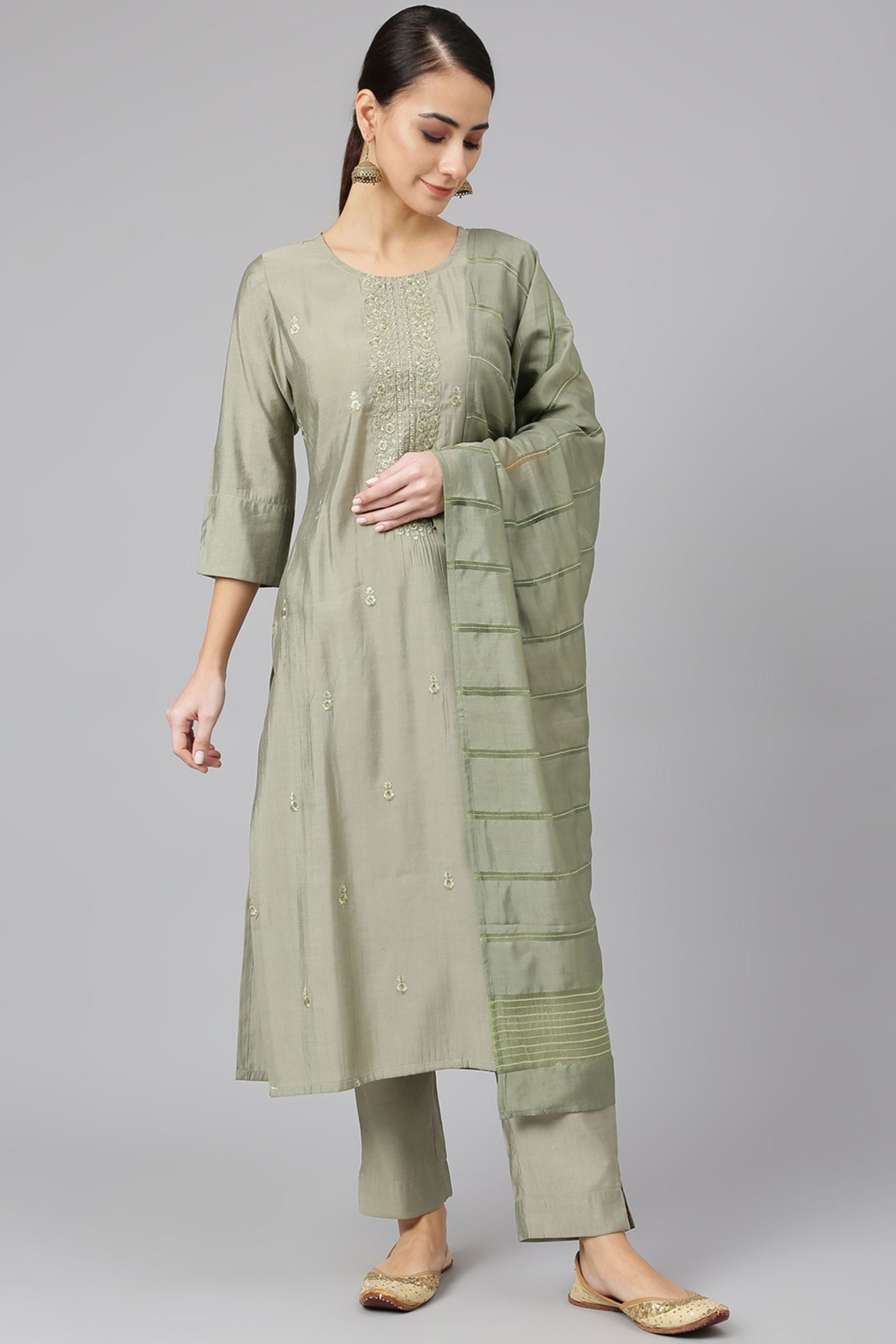 Sea Green Thread Sea Green Poly Silk Thread Work 3 Piece Set – Style Like A Diva