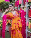 French Crepe Printed Embroidered Co-ord Set with Organza Dupatta | Stylish Neck Design