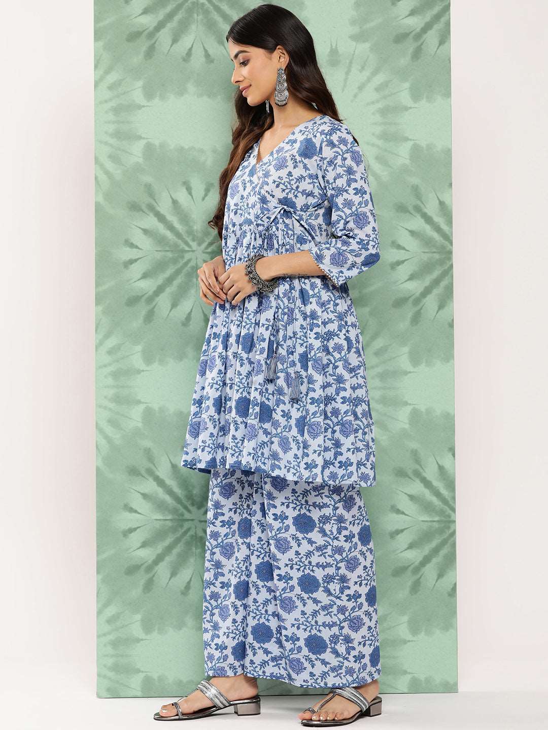 Teal Blue cotton printed Kurta set - Style Like A Diva