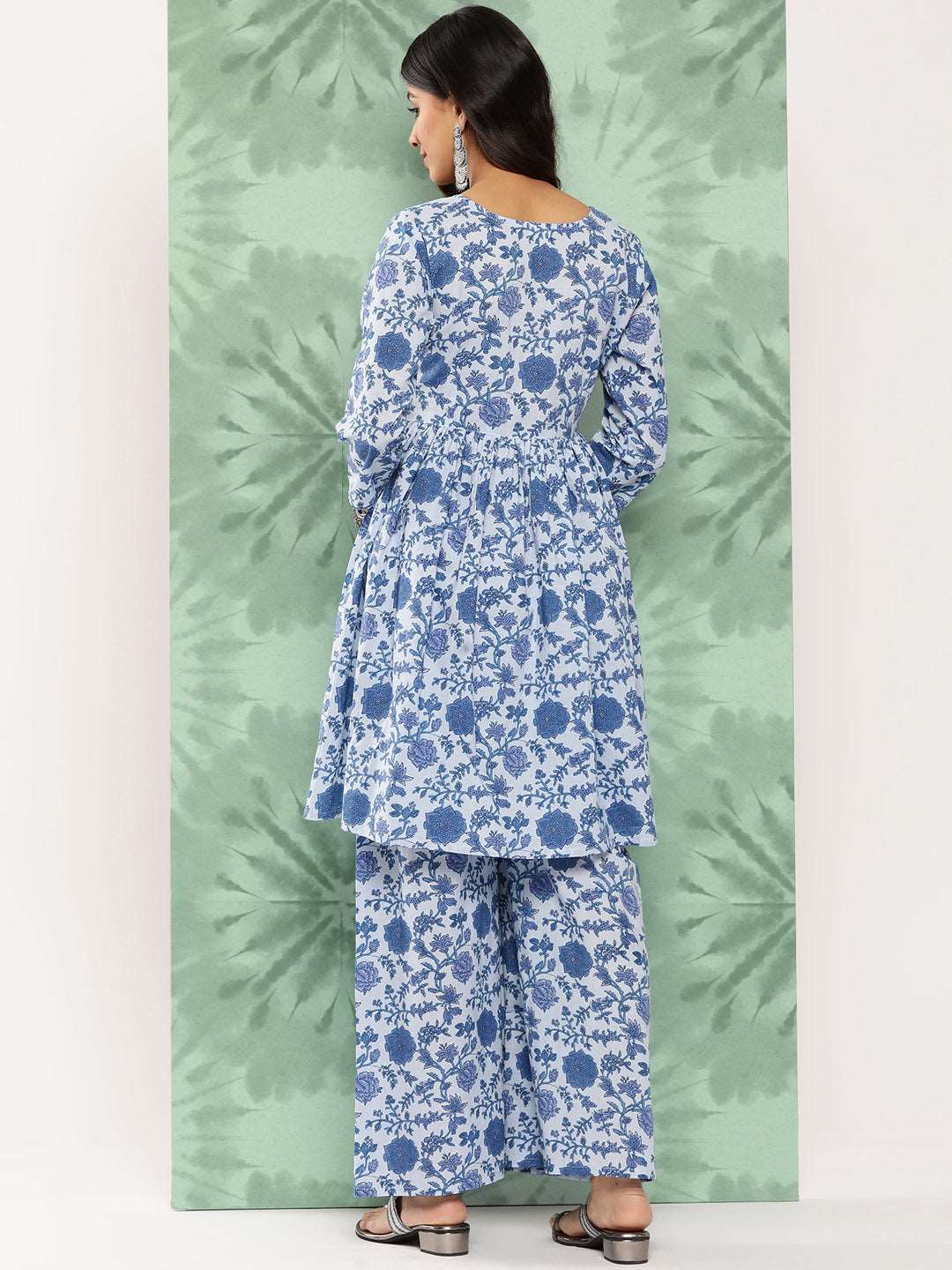 Teal Blue cotton printed Kurta set - Style Like A Diva