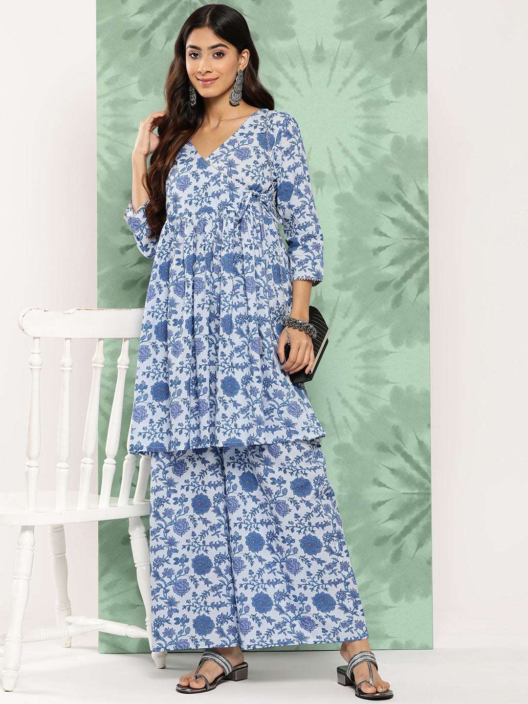 Teal Blue cotton printed Kurta set - Style Like A Diva