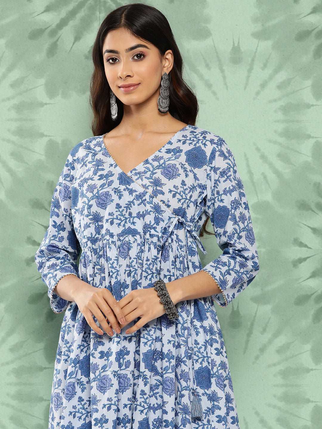 Teal Blue cotton printed Kurta set - Style Like A Diva