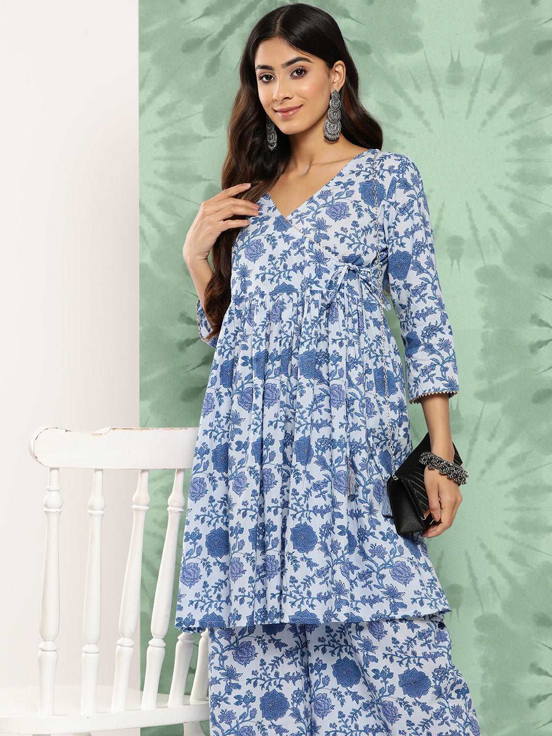 Teal Blue cotton printed Kurta set - Style Like A Diva