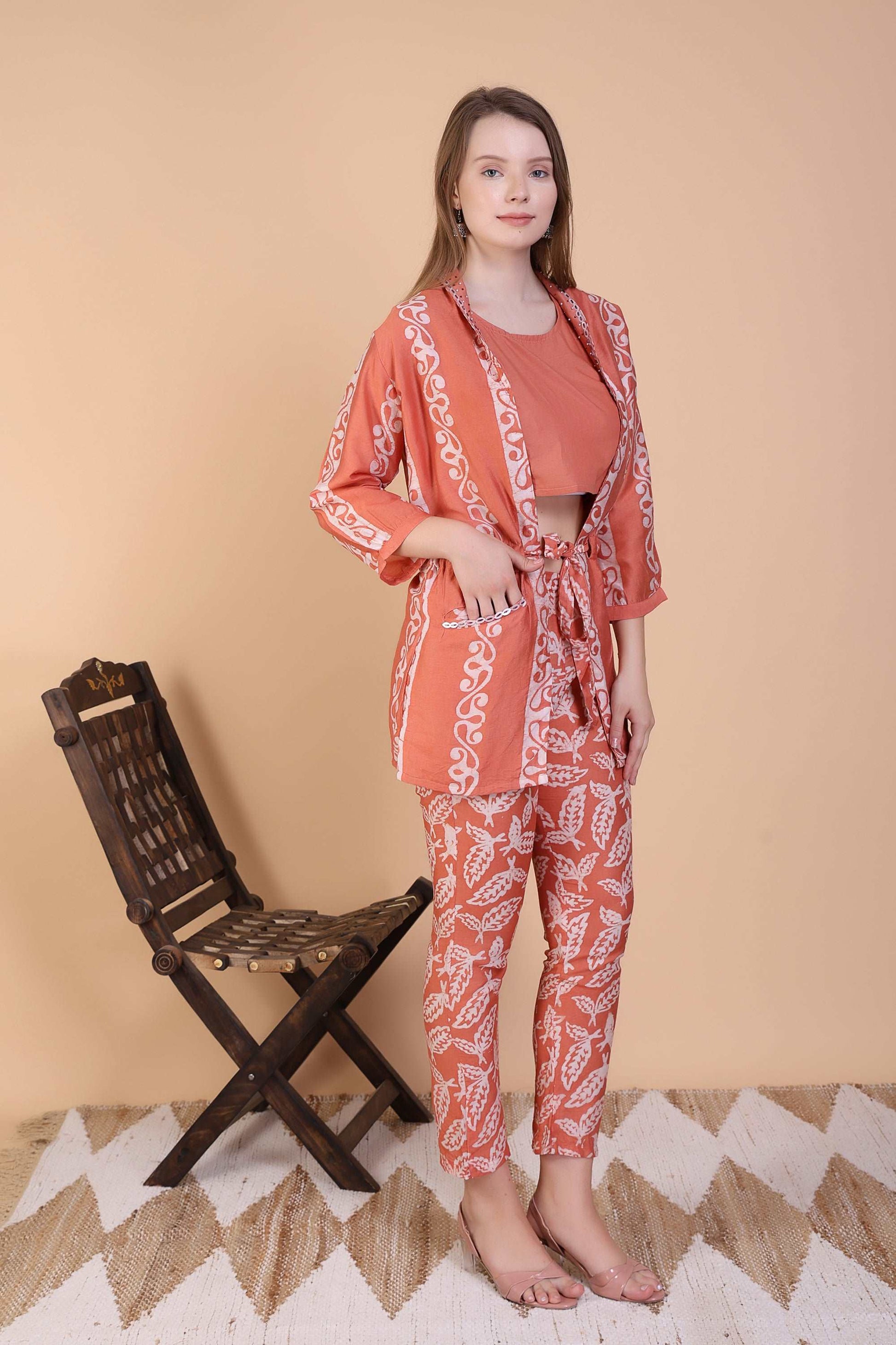 Three - Piece Rust Batik Co - ord SeT - Style Like A Diva