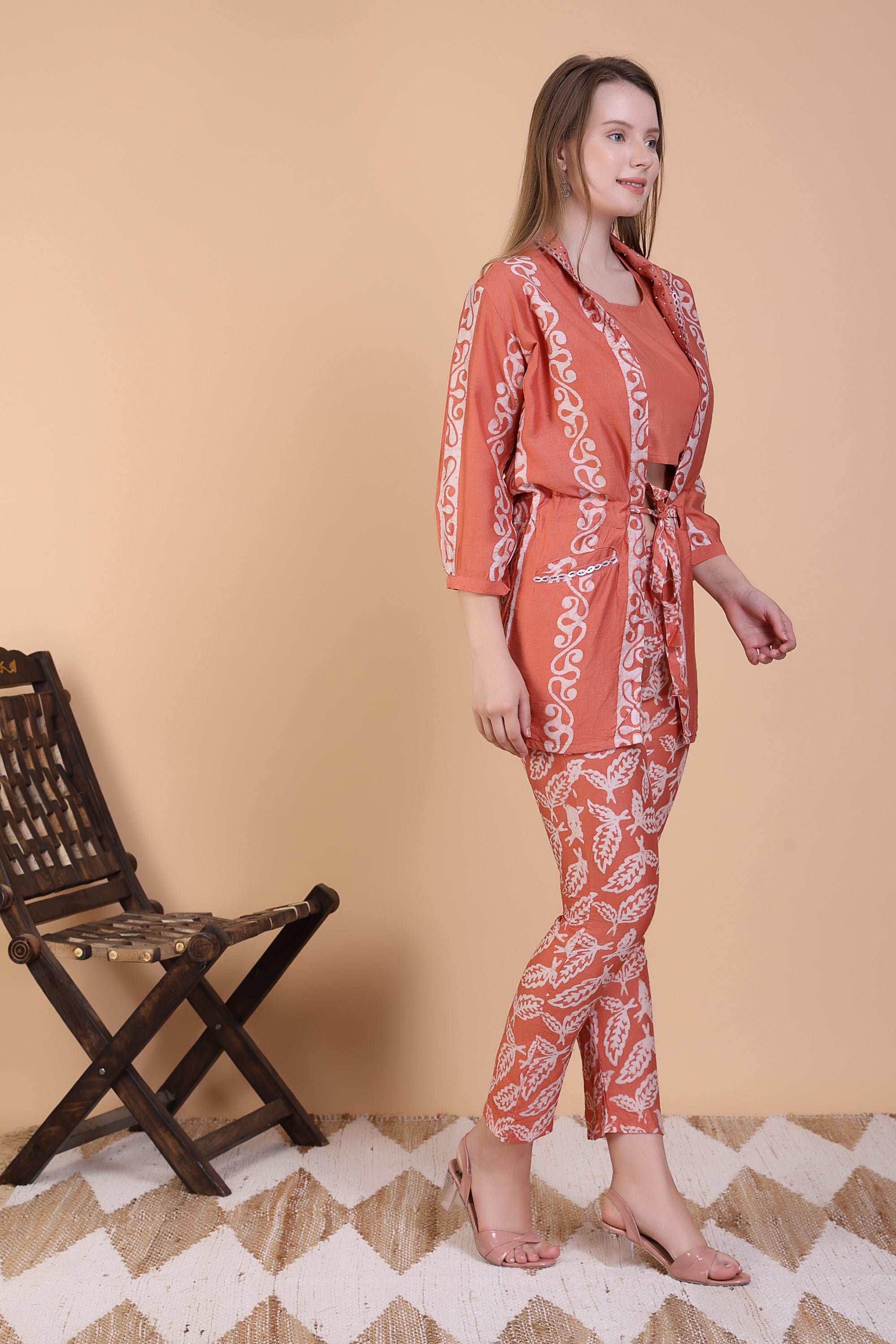 Three - Piece Rust Batik Co - ord SeT - Style Like A Diva