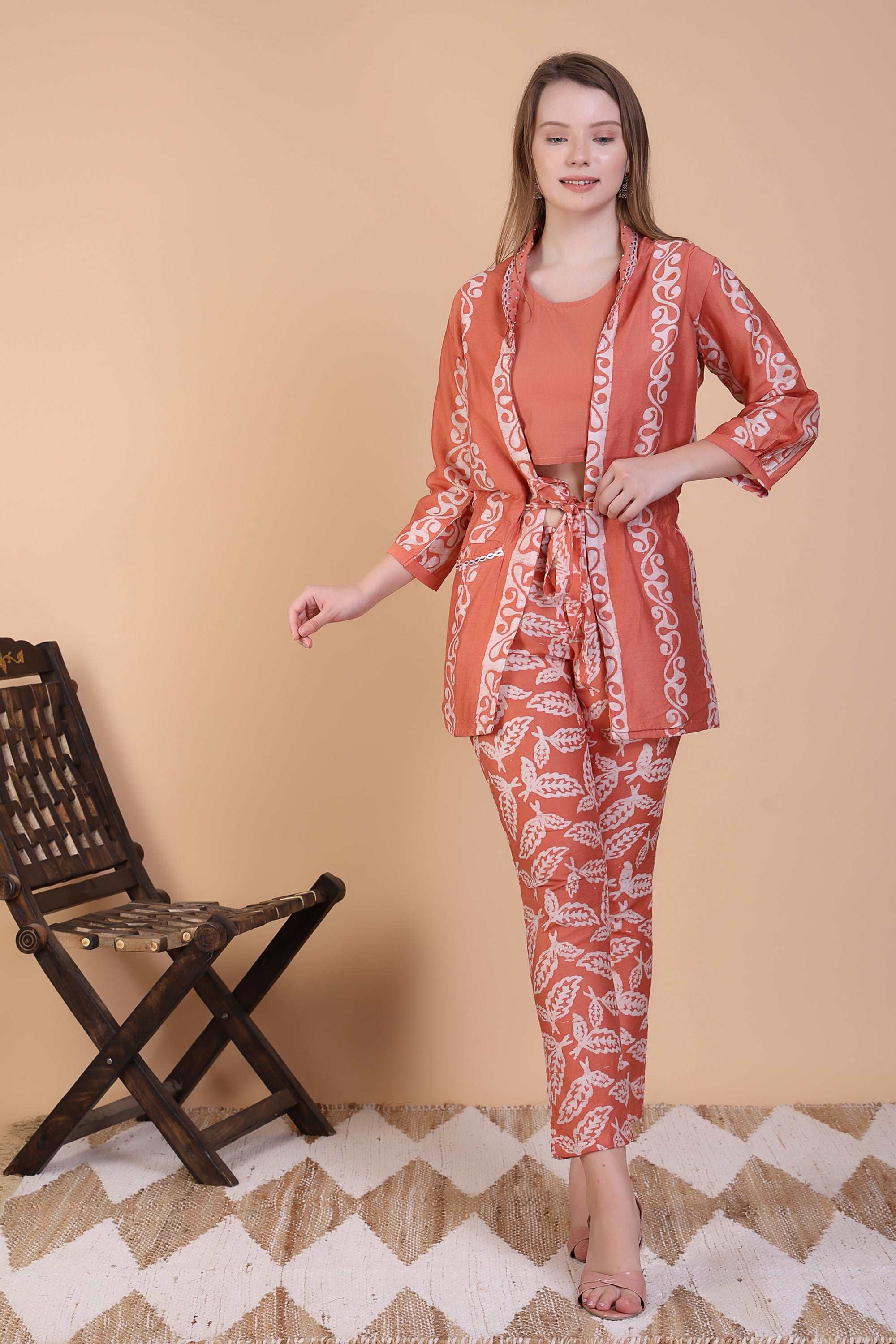 Three - Piece Rust Batik Co - ord SeT - Style Like A Diva