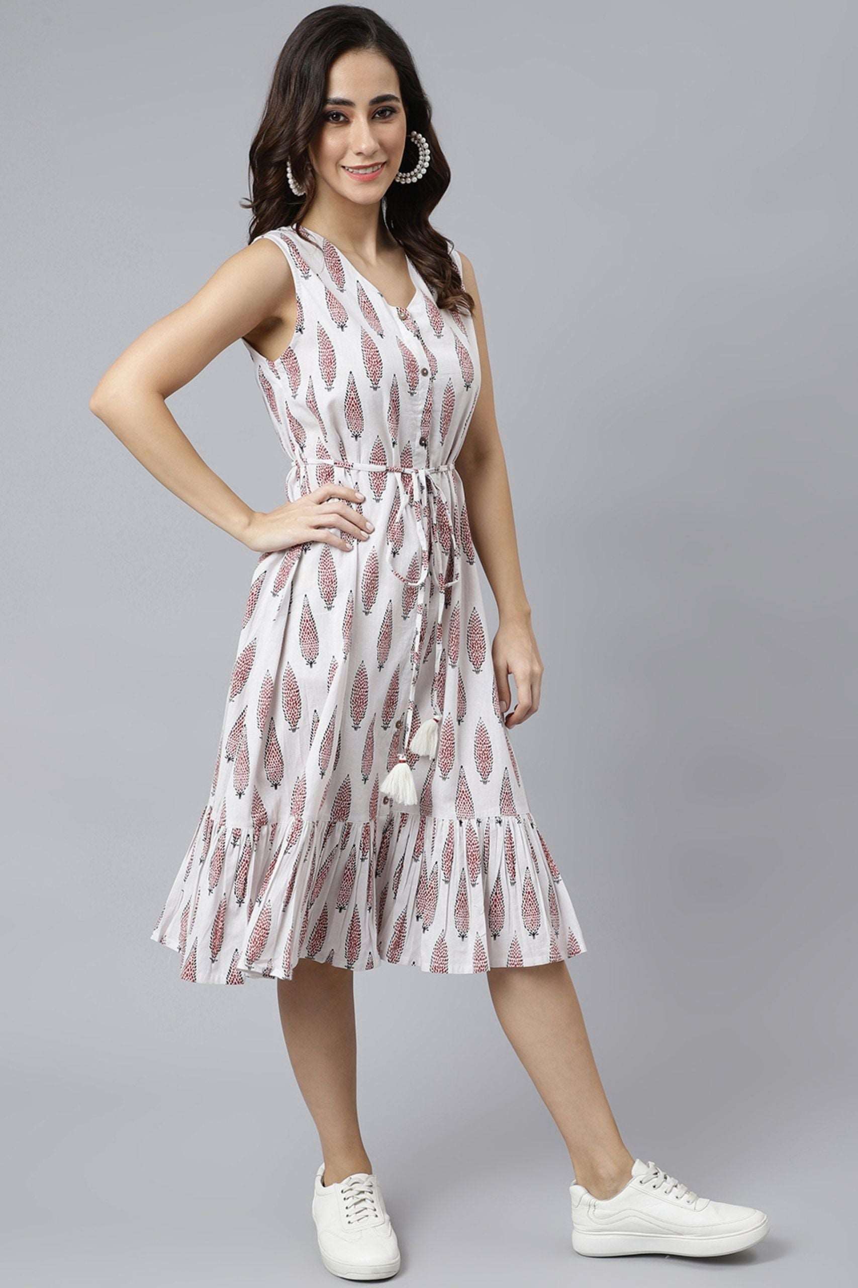 White Cotton Ethnic Motifs Flared Western Dress Style Like A Diva White Cotton Ethnic Motifs Flared Western Dress Style Like A Diva