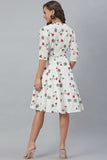 White Cotton Floral Print Flared Western Dress - Style Like A Diva