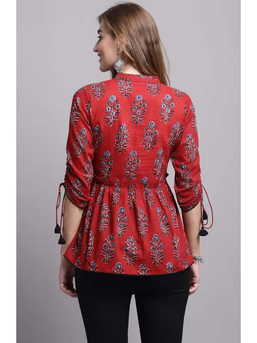 Womens Pure Cotton Maroon Jaipuri Printed Top - Style Like A Diva