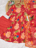 Red Floral Print Anarkali Suit