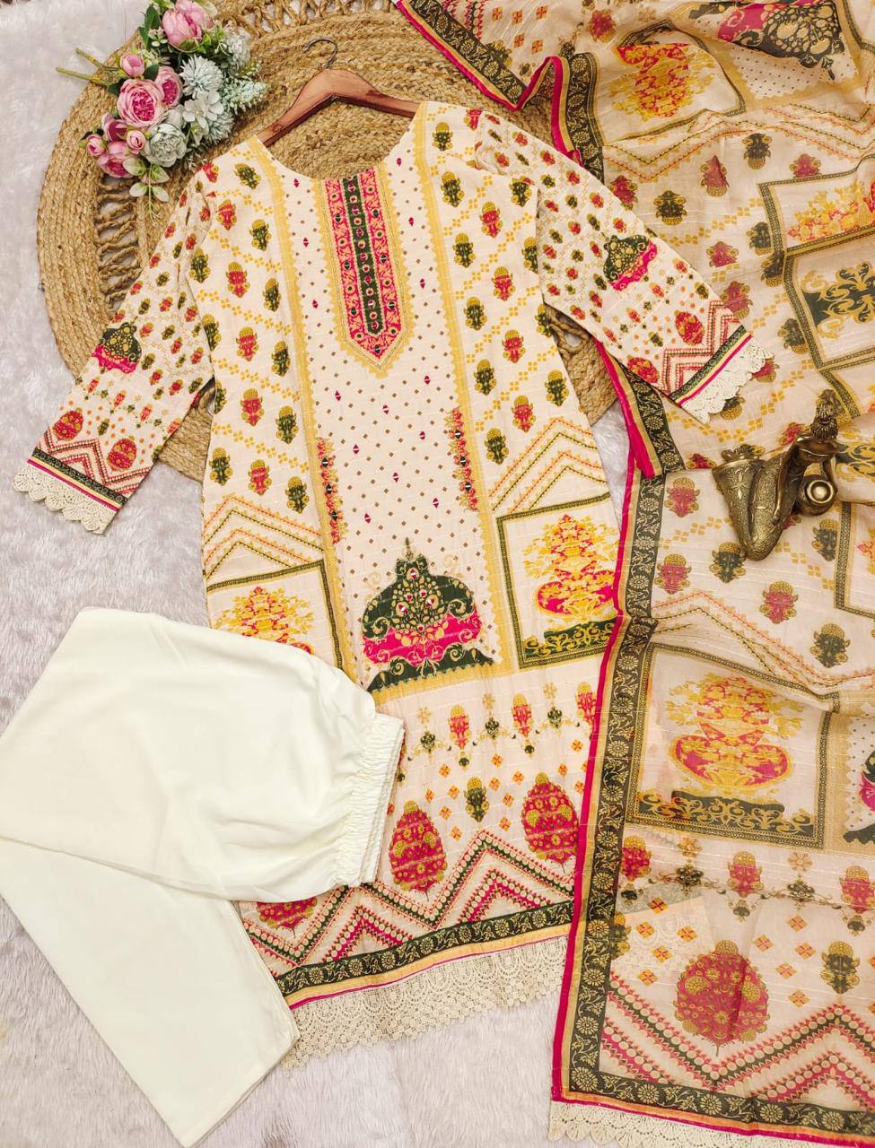 Muslin Printed Pakistani Suit