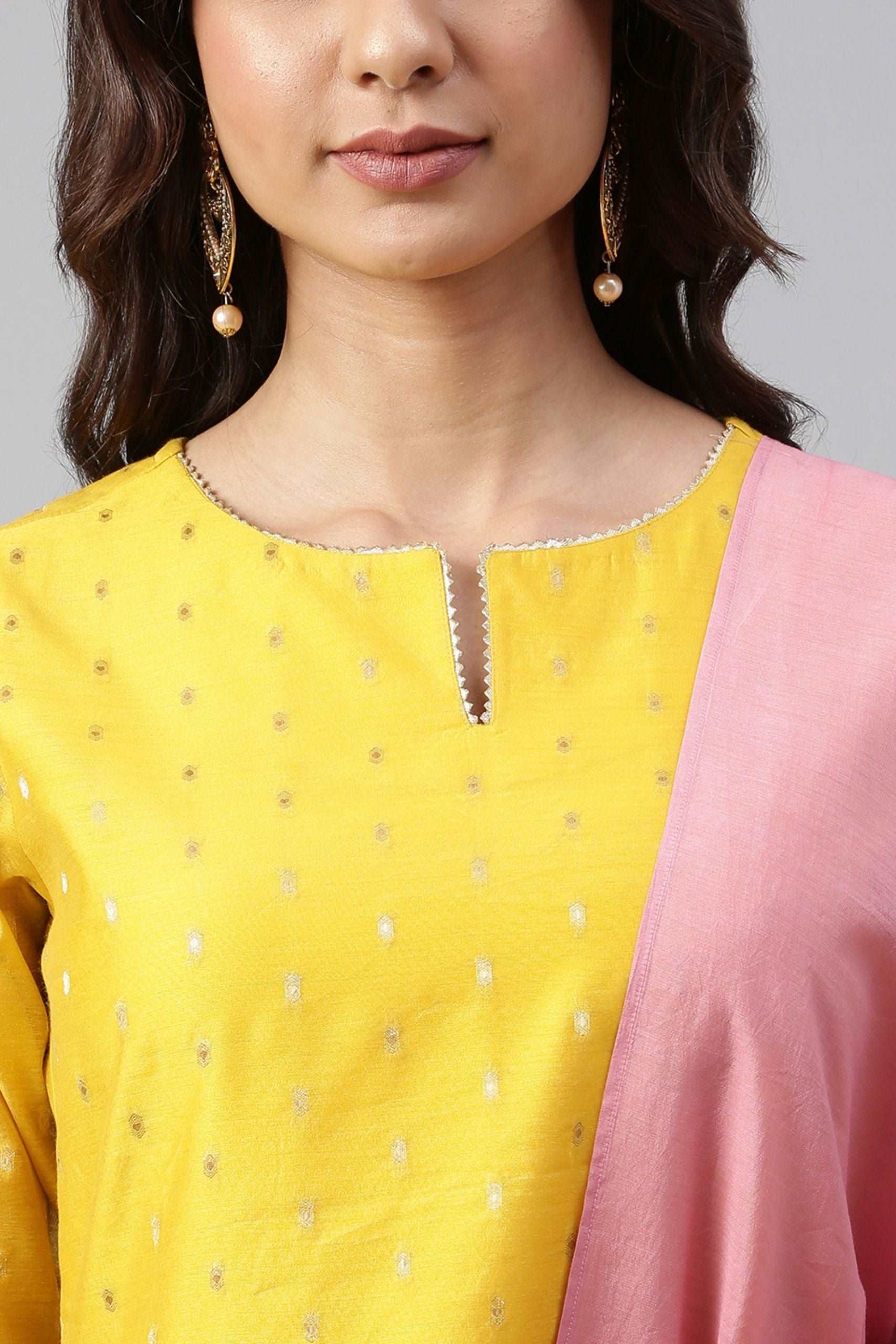 Yellow Chanderi Silk Woven 3 Piece Set - Style Like A Diva