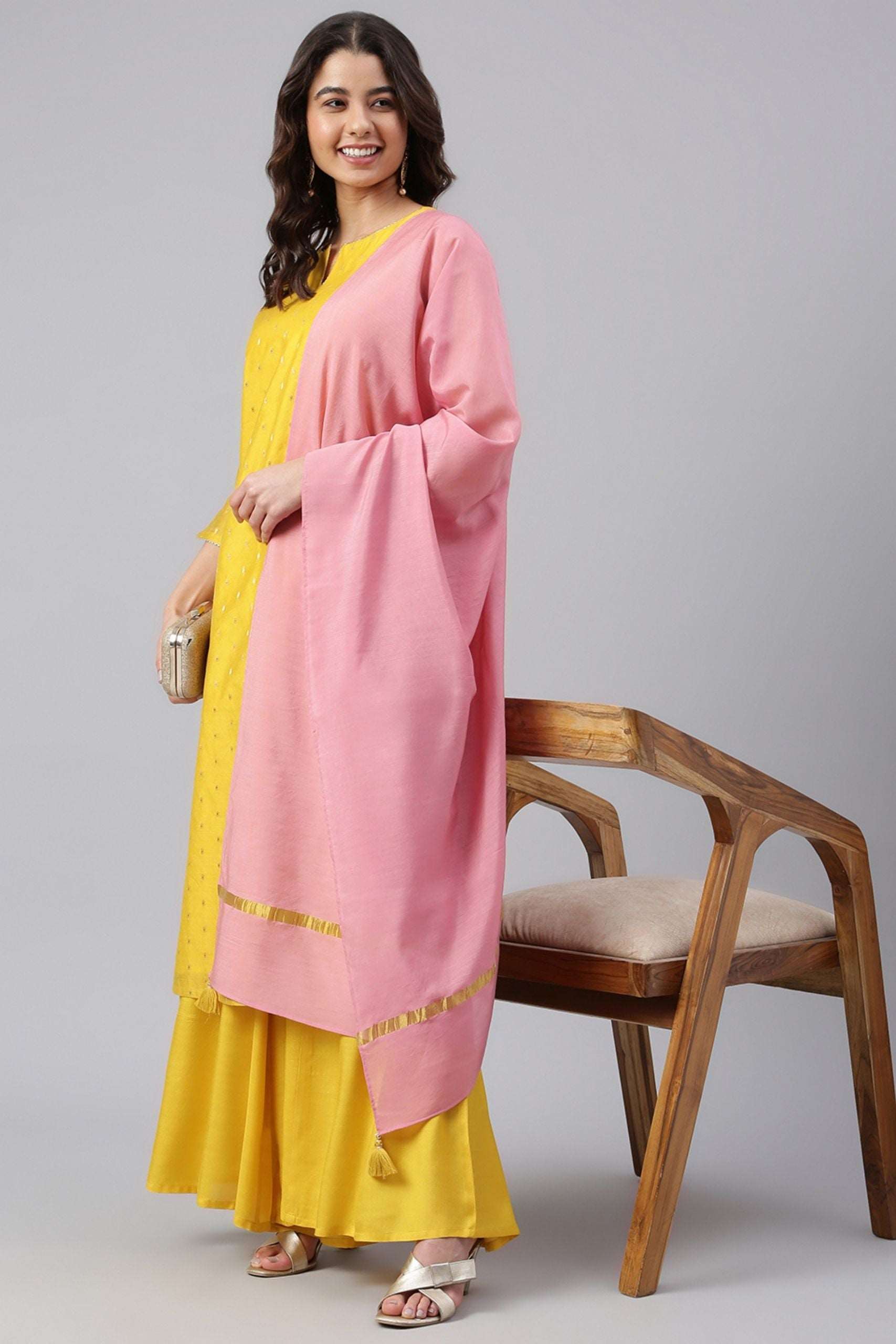 Yellow Chanderi Silk Woven 3 Piece Set - Style Like A Diva