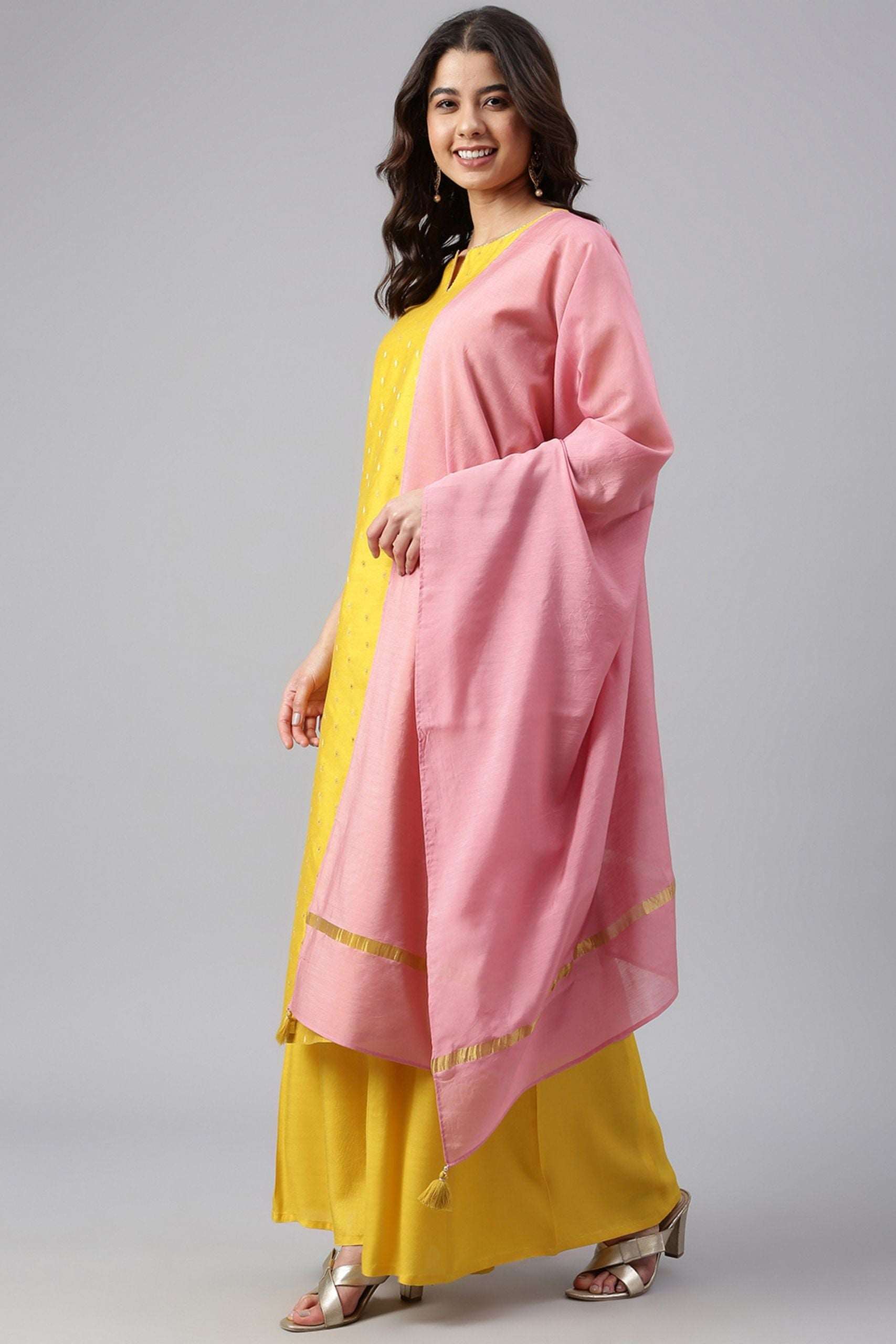 Yellow Chanderi Silk Woven 3 Piece Set - Style Like A Diva