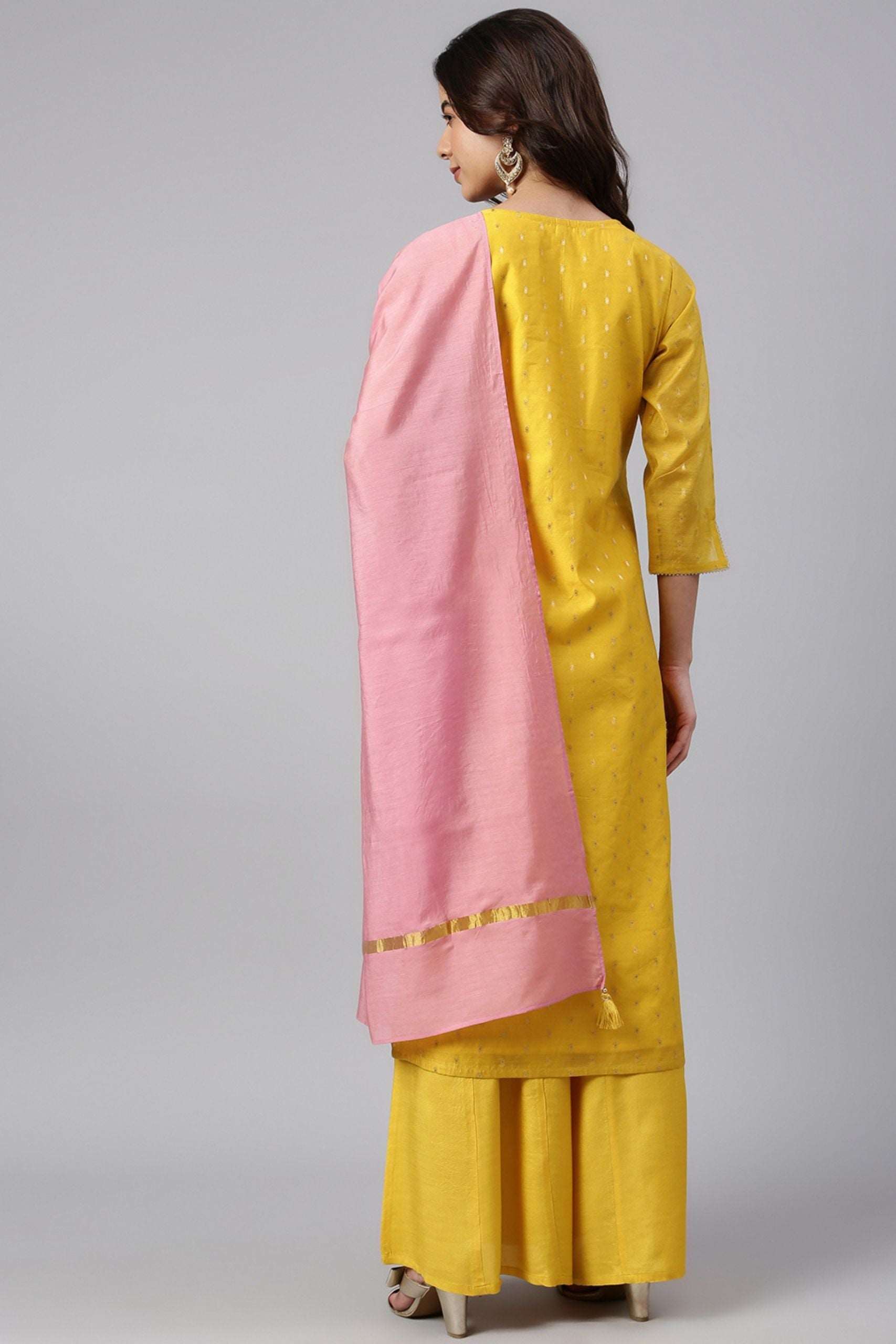 Yellow Chanderi Silk Woven 3 Piece Set - Style Like A Diva