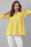 Yellow Cotton Floral Print Casual Puff Sleeve - Style Like A Diva