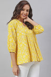 Yellow Cotton Floral Print Casual Puff Sleeve - Style Like A Diva