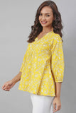 Yellow Cotton Floral Print Casual Puff Sleeve - Style Like A Diva